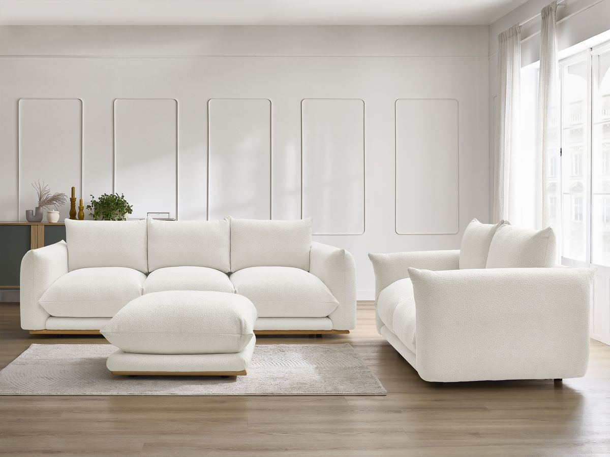 Bobochic Ernest Sofa 5-Sitzer mit Pouf Bouclé-Stoff Weiß