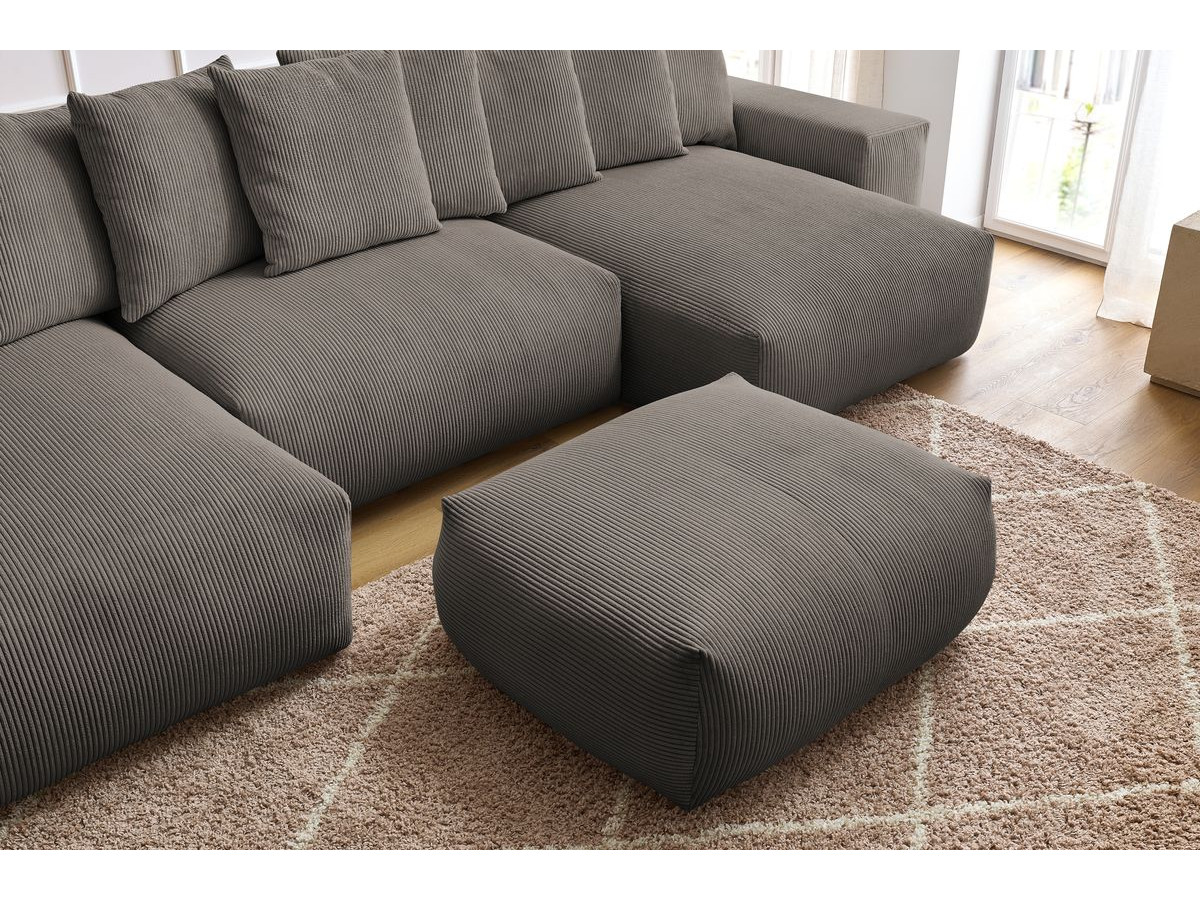 Bobochic Voltaire Wohnlandschaft mit Pouf 420 × 174 cm, Liegefläche 135 × 345 cm Cordsamt Taupe