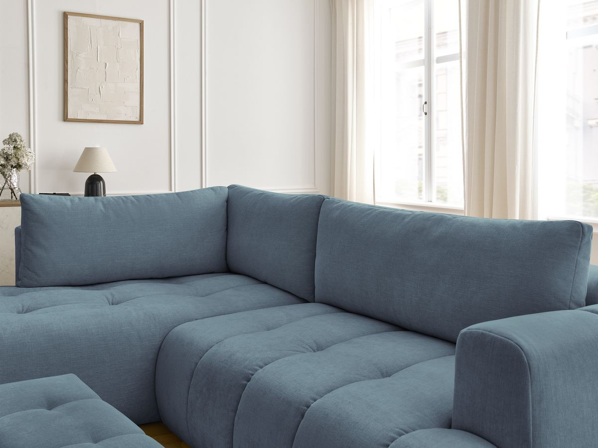 Bobochic Fuji Ecksofa mit Schlaffunktion und Bettkasten und Pouf 282 × 204 cm Stoff Hellblau Ecke links