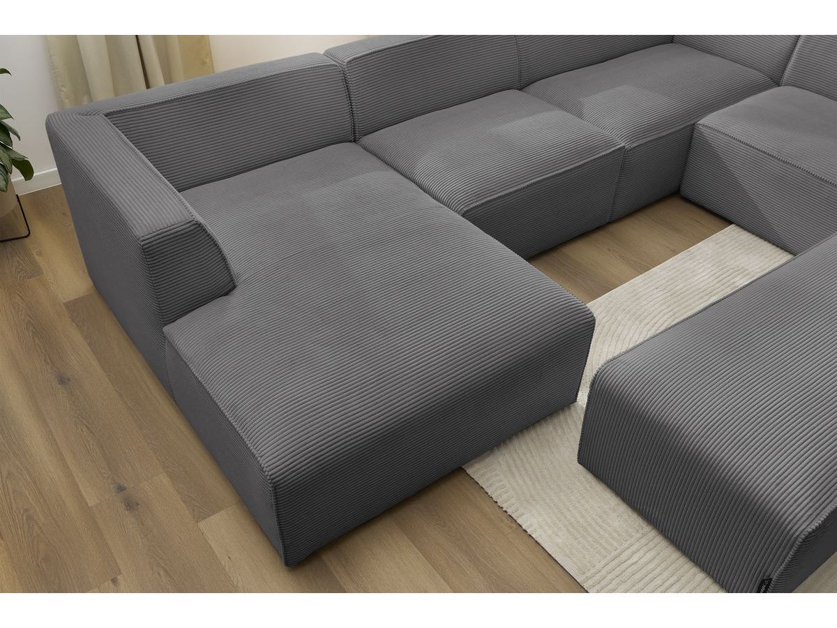 Bobochic Megeve Wohnlandschaft mit Pouf Cordsamt Dunkelgrau Ecke links