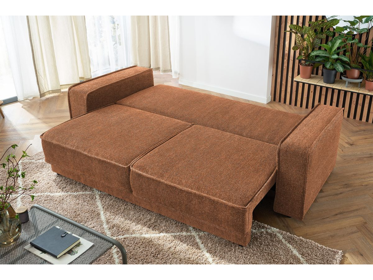 Bobochic Emile Schlafsofa 3-Sitzer mit Bettkasten Melange-Stoff Orange
