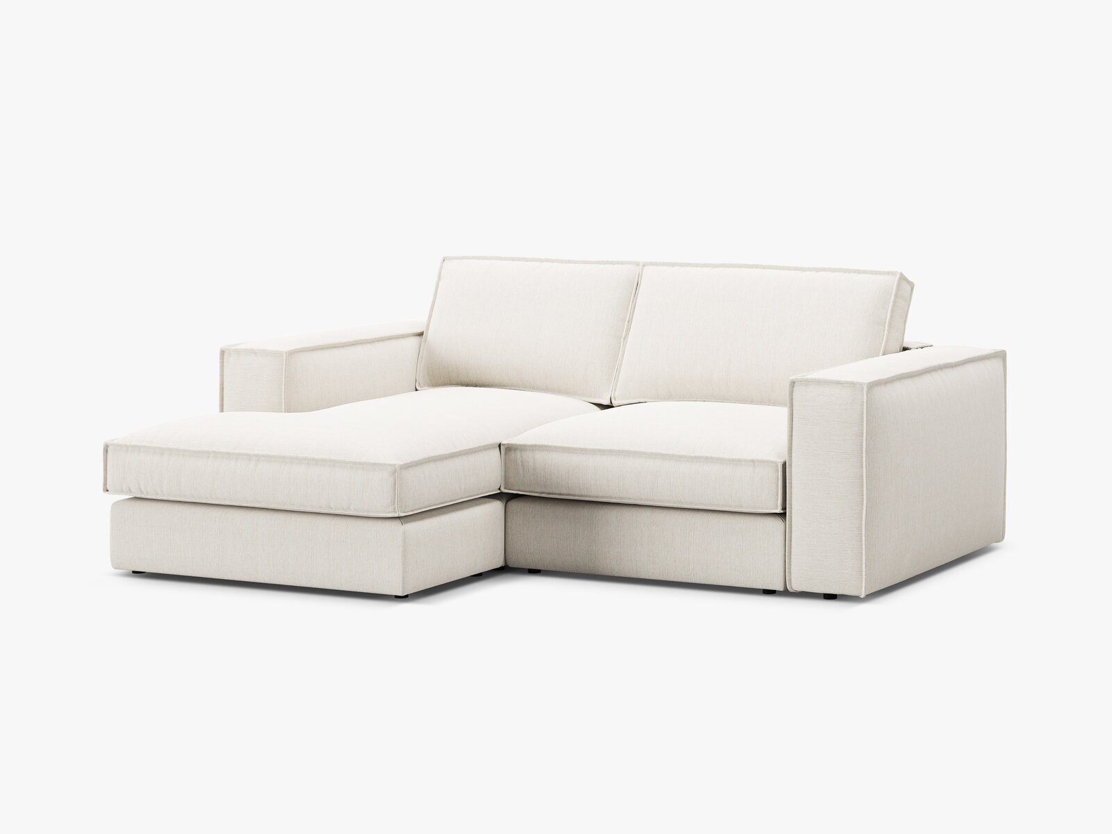 Micadoni modulares Ecksofa Pola 2-Sitzer kleine Version Links Strukturierter Stoff Babel Weiß