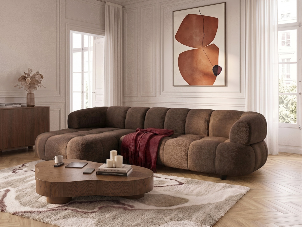 Bobochic Lovely Ecksofa mit Schlaffunktion Stoff Braun Ecke links