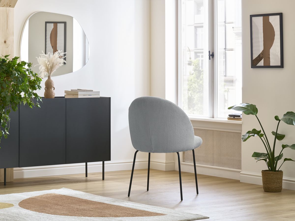 Bobochic Lalie Esszimmerstuhl 4er-Set mit Metallbeinen, schwarz Cordsamt Hellgrau