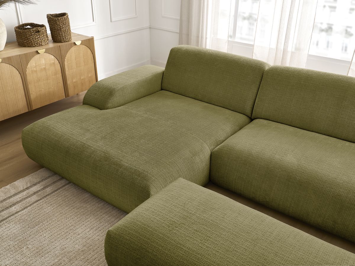 Bobochic Sirius Ecksofa mit Pouf 405 × 170 cm Strukturstoff Grün Ecke links