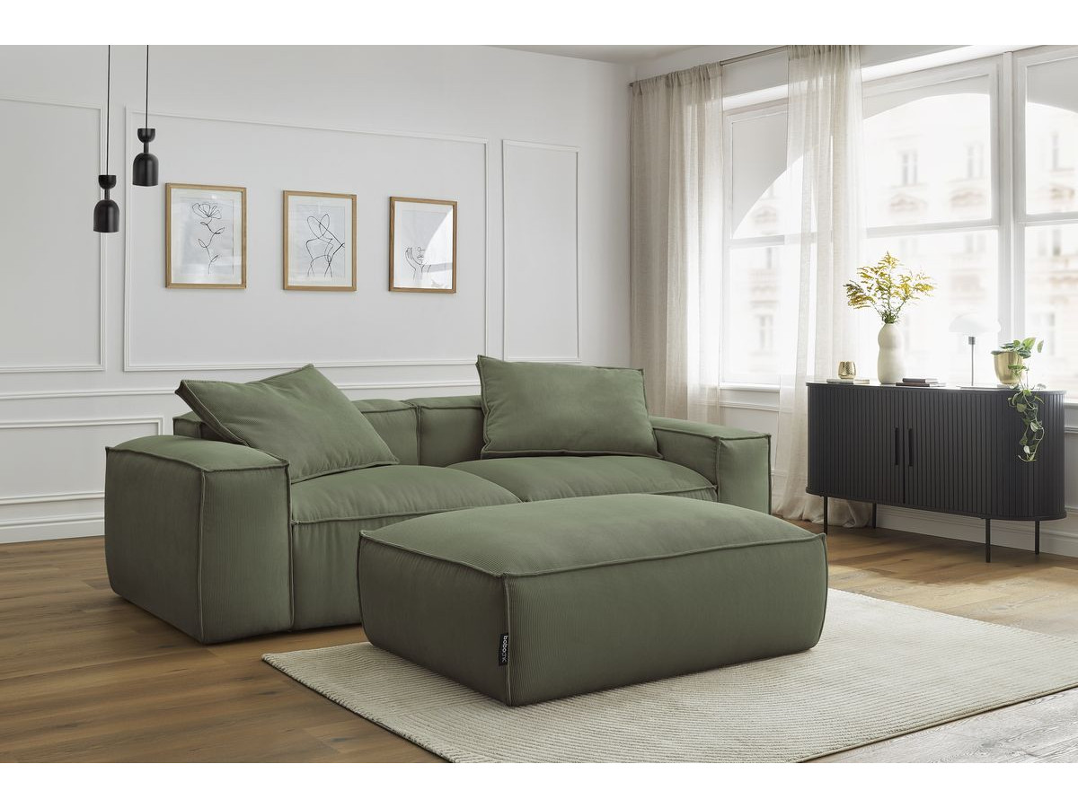 Bobochic Boheme Sofa 4-Sitzer mit Pouf Cordsamt Grün