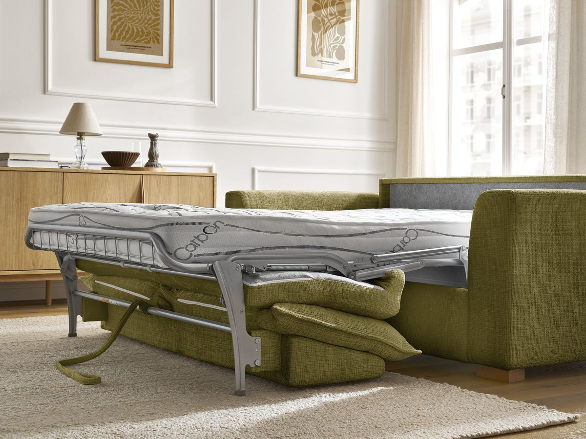 Bobochic Augustin Schlafsofa 3-Sitzer Strukturstoff Grün, Liegefläche 140 × 200 cm