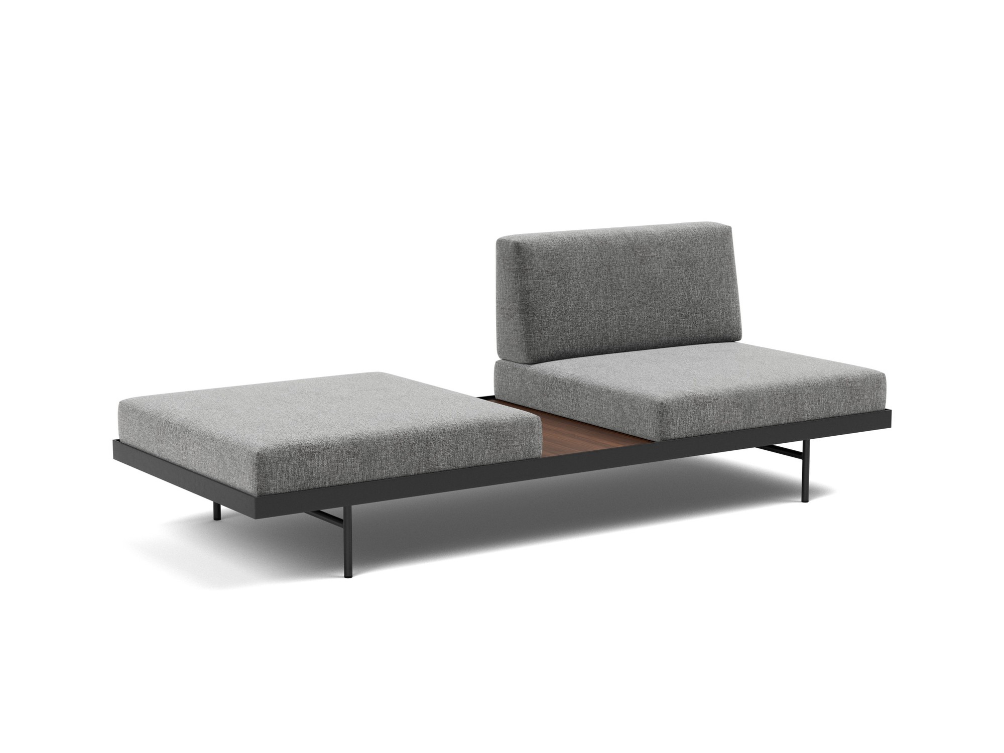 Tagesbett Puri Strukturierter Stoff Twist 563-Charcoal Beine mit Nussbaumtisch