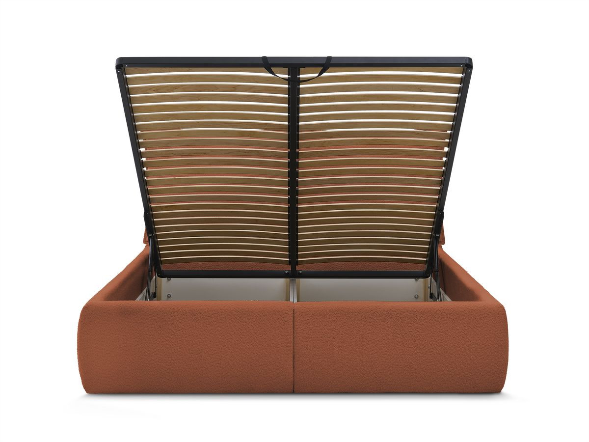 Bobochic Garance Polsterbett mit Bettkasten Bouclé-Stoff Orange, Liegefläche 180 × 200 cm