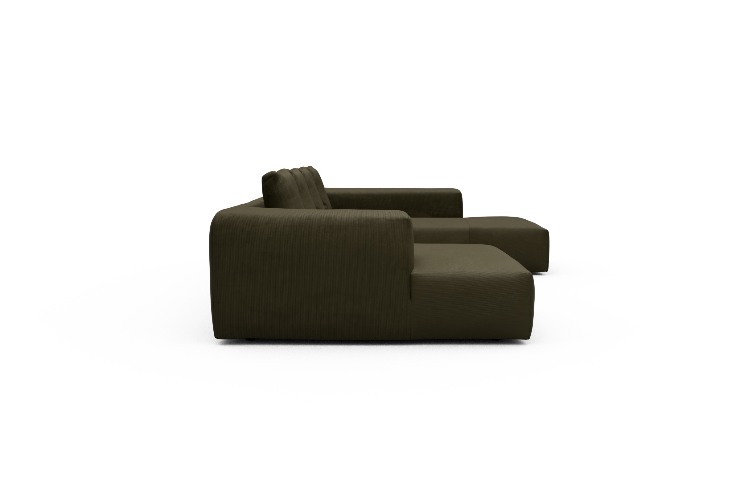 Wohnlandschaft Fred Relax-Ecke rechts mit 2-Sitzer und Chaiselongue links Cordufine-Pine-Green