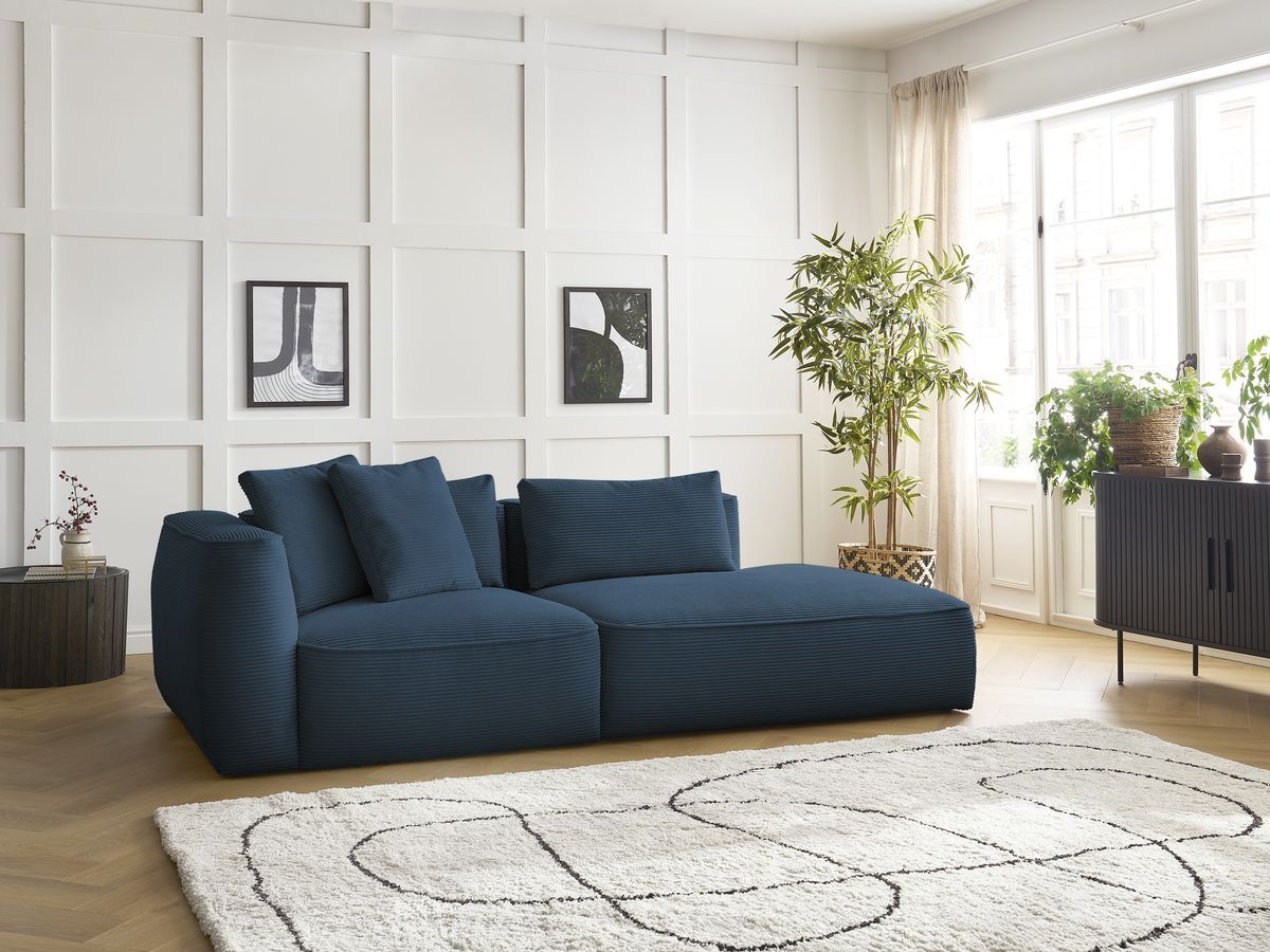 Bobochic Leopold Sofa 3-Sitzer Cordsamt Dunkelblau Armlehne links