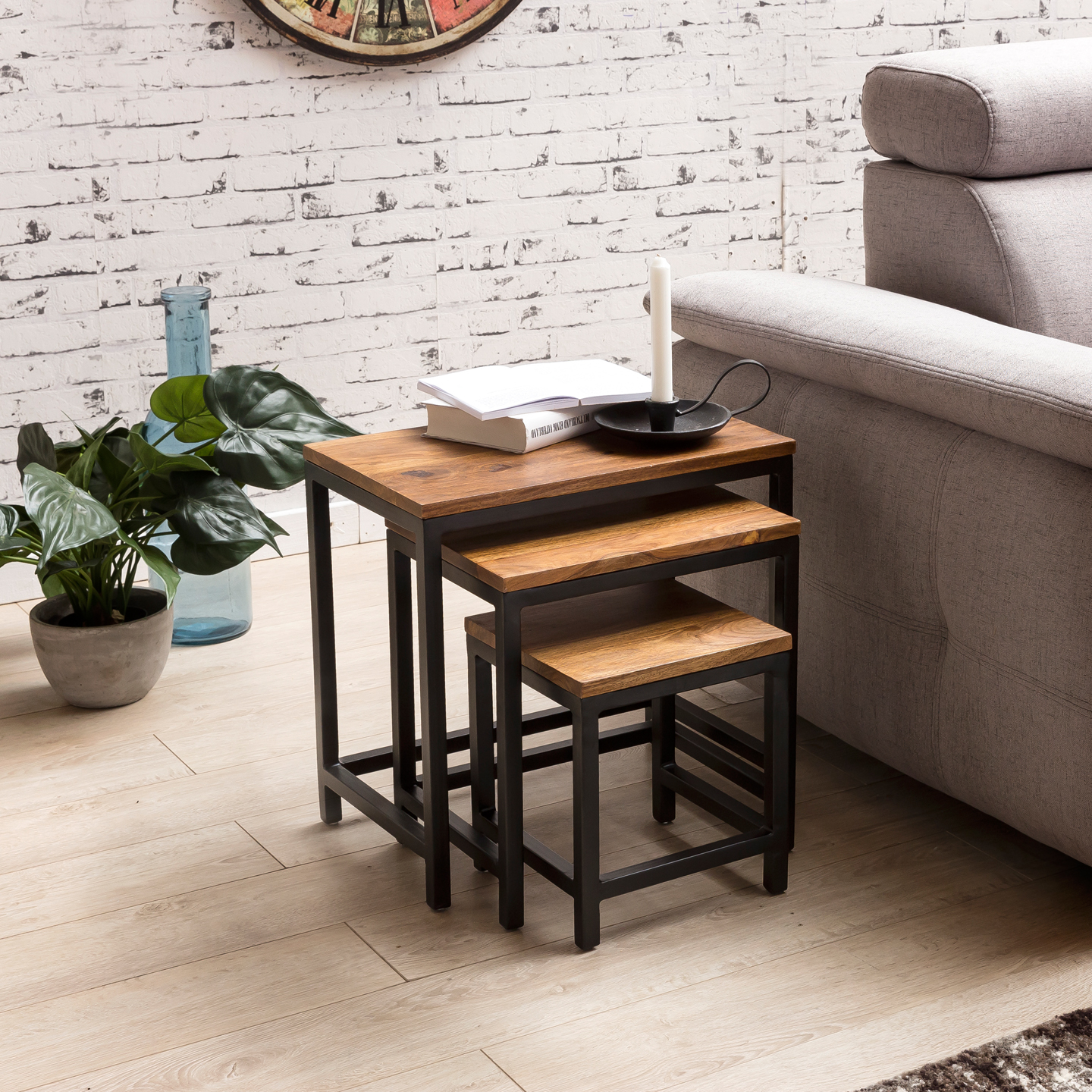 Satztisch 3er-Set Alden Sheesham Massivholz 45 × 30 × 45 cm