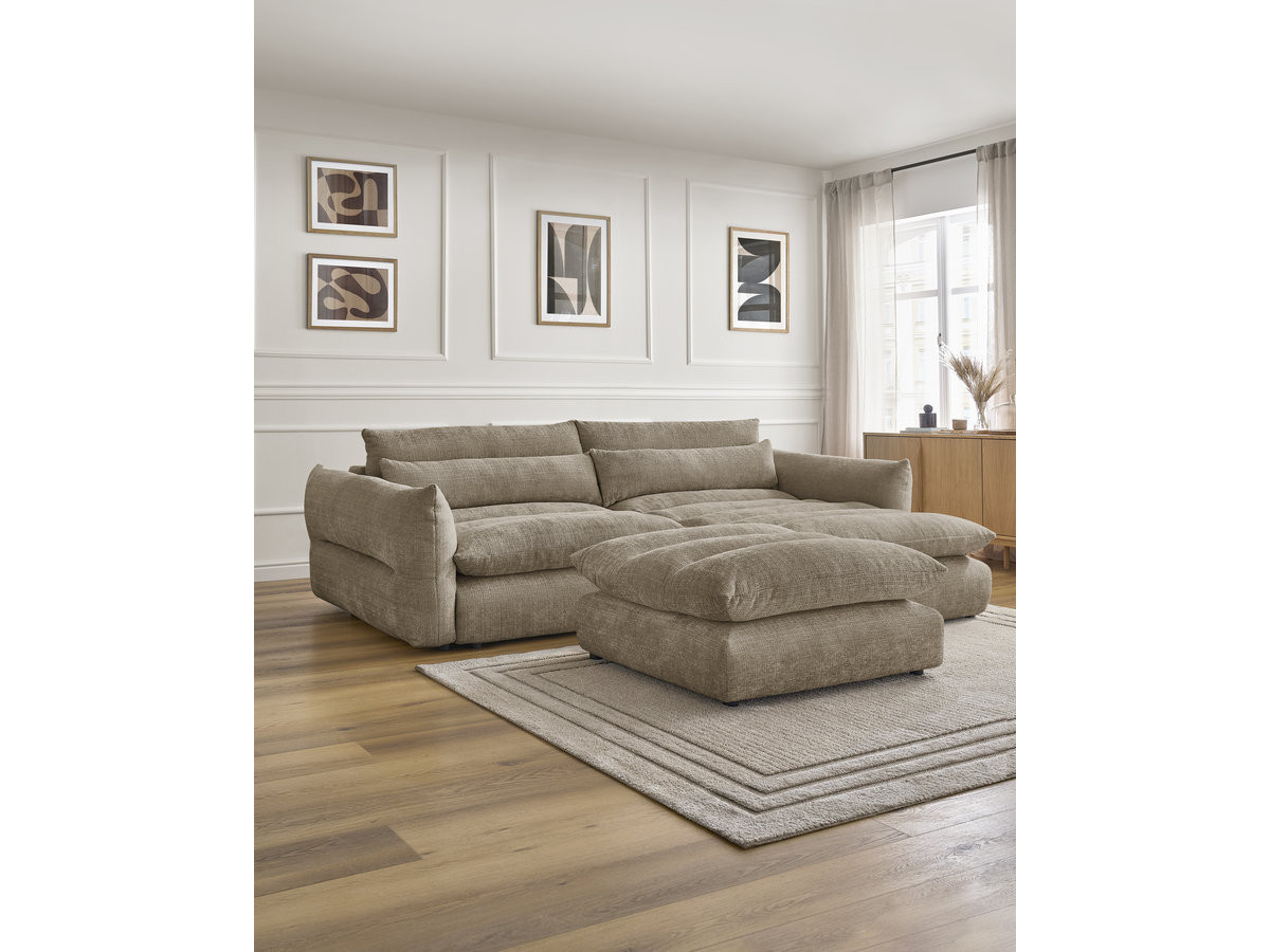 Bobochic Neil Ecksofa mit Pouf Strukturstoff Taupe Ecke rechts