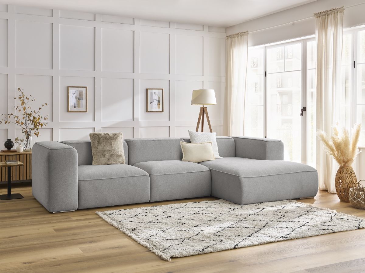 Bobochic Zephyr Ecksofa 349 × 165 cm Strukturstoff Hellgrau Ecke rechts