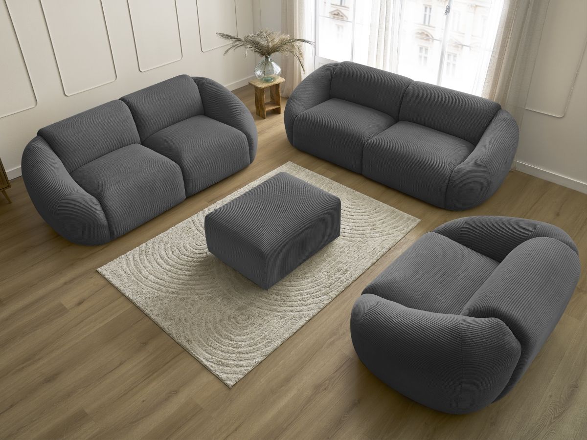 Bobochic Tina Sofa 7-Sitzer mit Pouf Cordsamt Dunkelgrau
