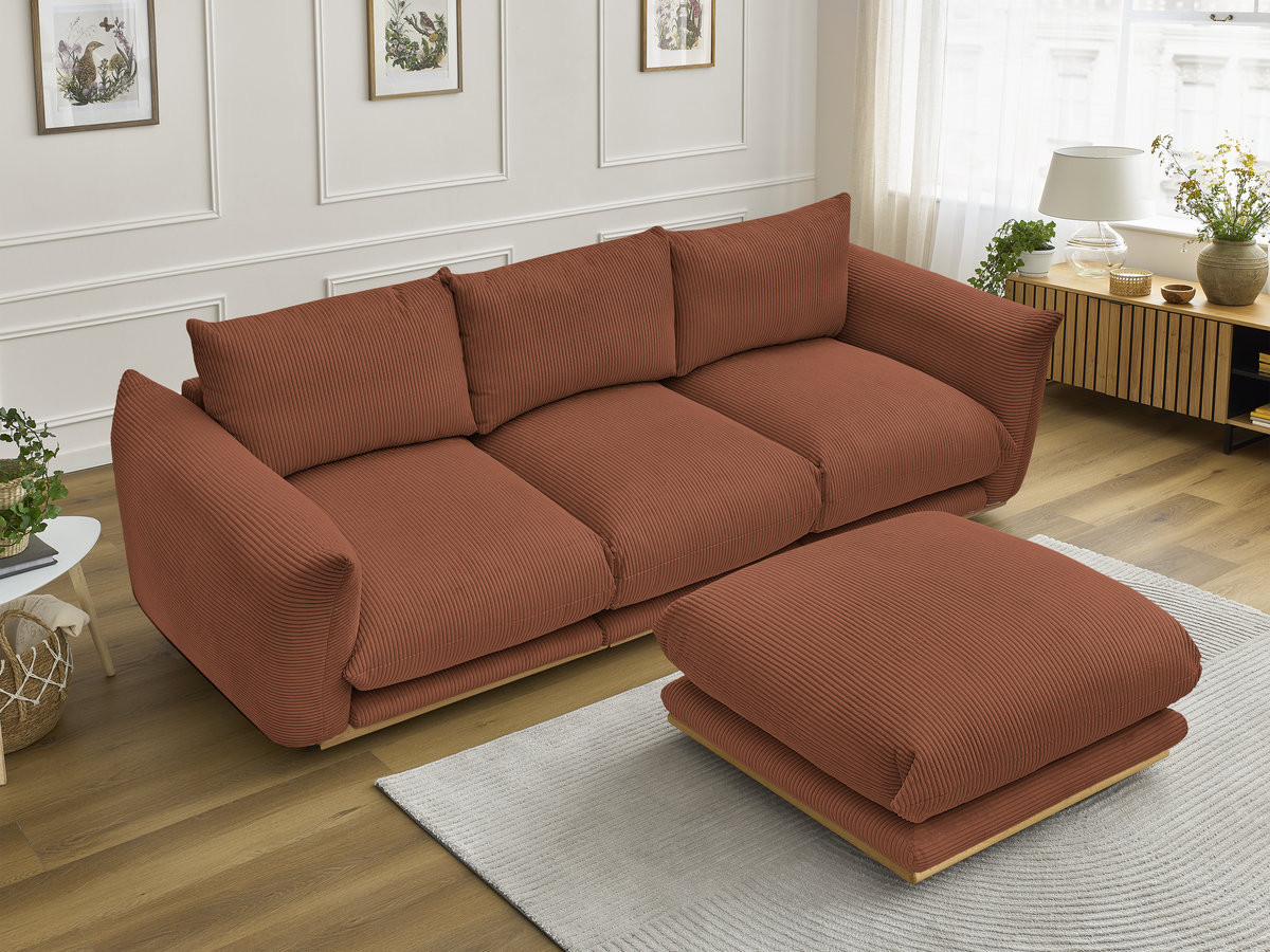Bobochic Ernest Sofa 3-Sitzer mit Pouf 266 × 106 cm Cordsamt Orange