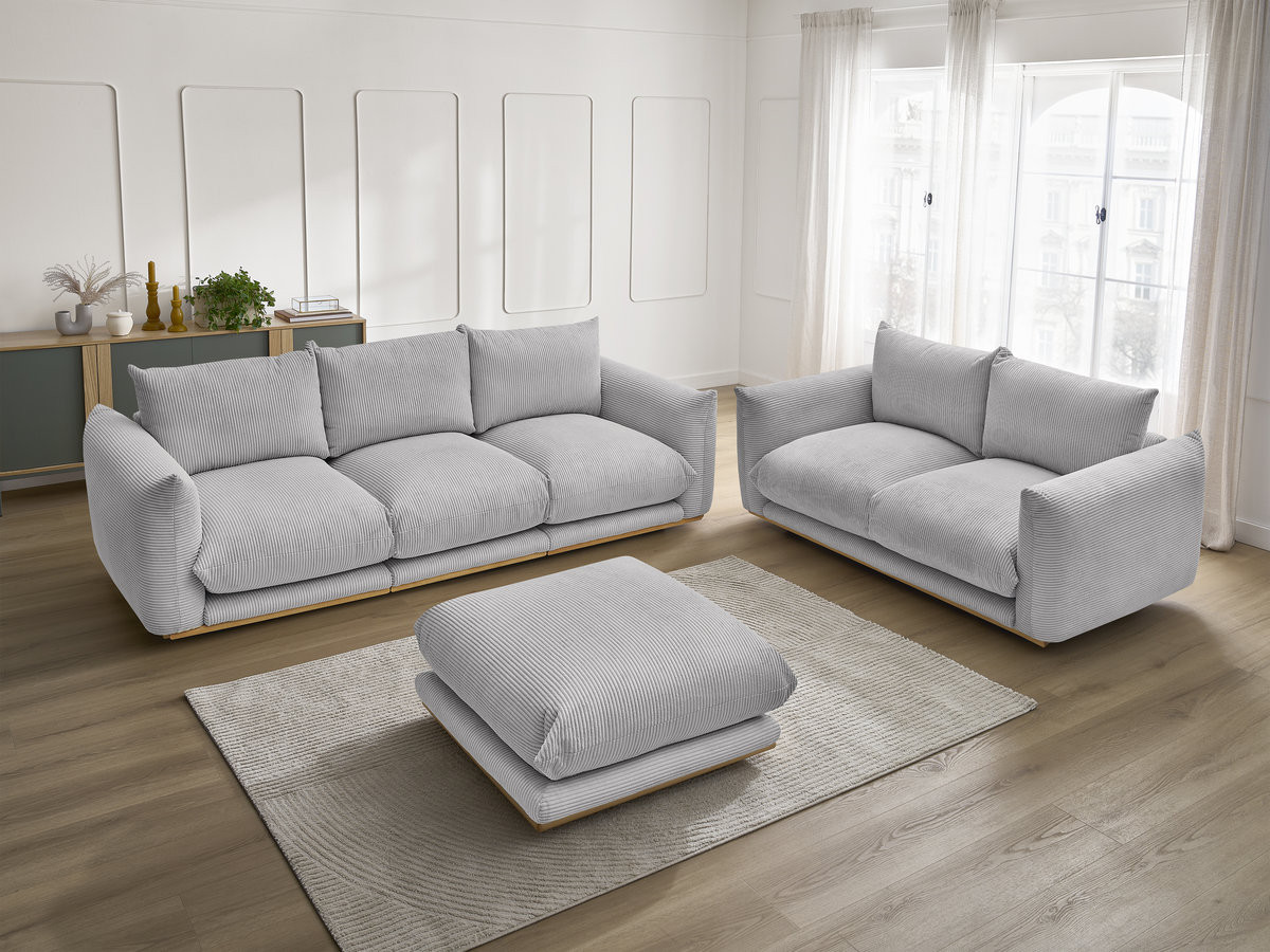 Bobochic Ernest Sofa 5-Sitzer mit Pouf Cordsamt Hellgrau