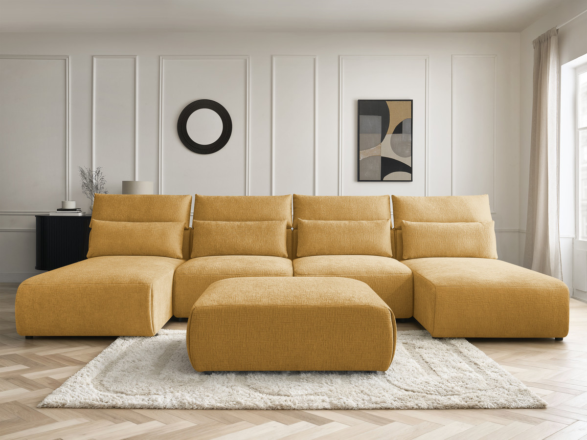Bobochic Jana Wohnlandschaft mit großem Pouf Strukturstoff Gelb