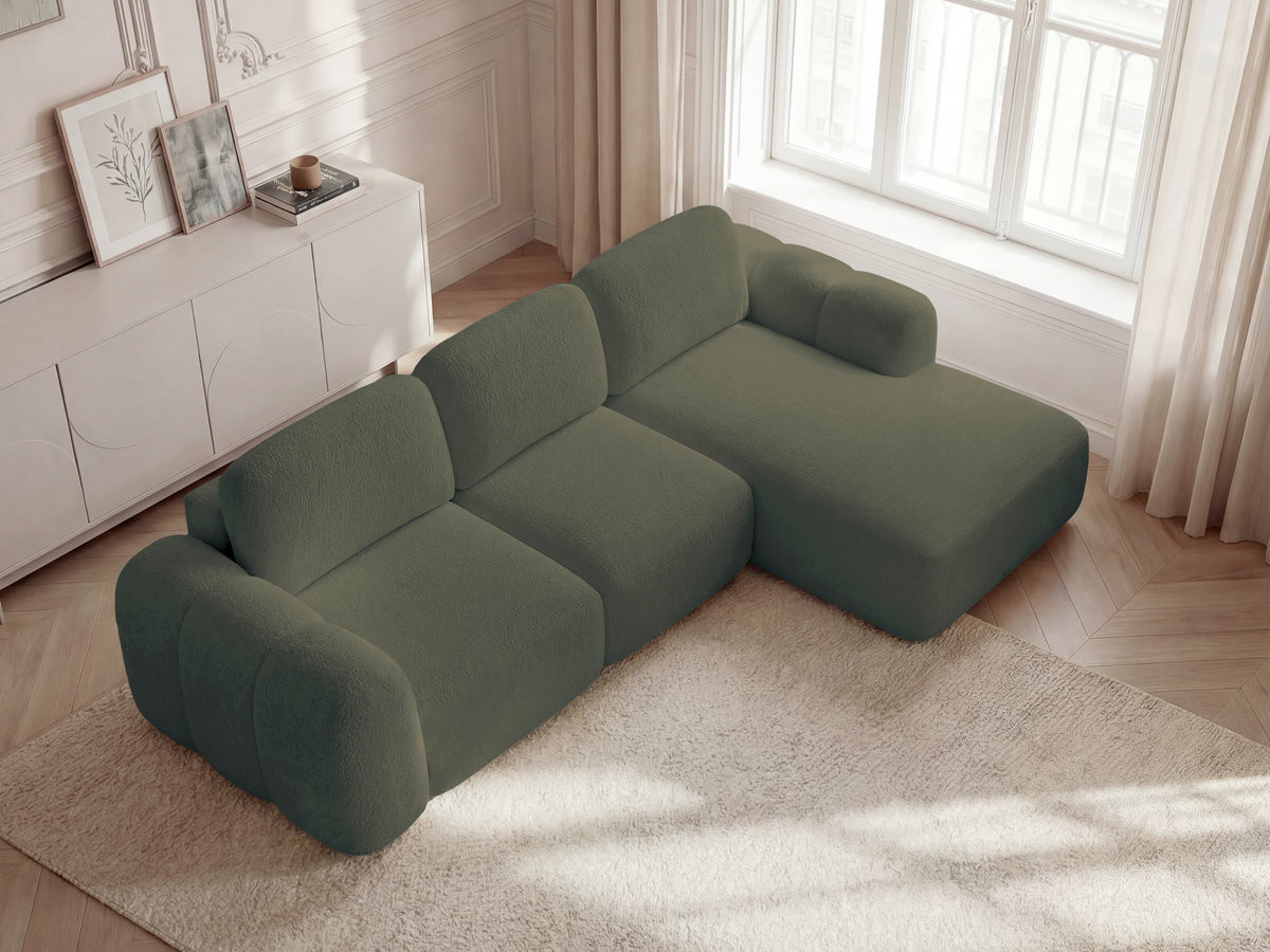 Bobochic Montaigne Ecksofa mit Schlaffunktion und Bettkasten 276 × 164 cm Bouclé-Stoff Grün Ecke rechts