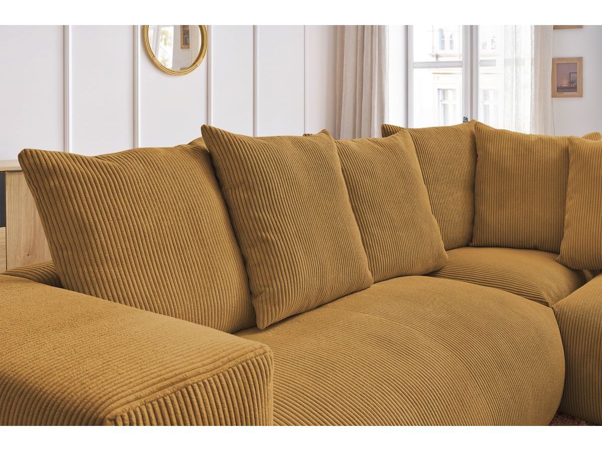 Bobochic Voltaire Ecksofa mit Pouf 268 × 214 cm Cordsamt Gelb Ecke rechts