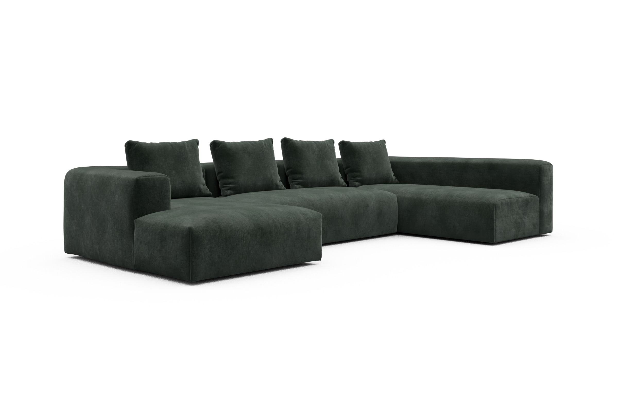 Wohnlandschaft Fred Chaiselongue links mit 2-Sitzer und lange Armlehne rechts Smooth-Laurel-Green