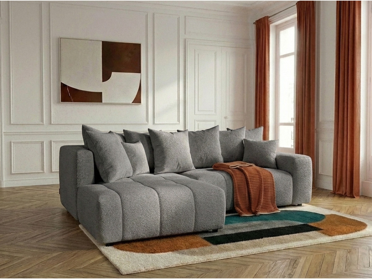 Bobochic Roxelane Ecksofa mit Schlaffunktion und Bettkasten Bouclé-Stoff Beige Ecke rechts