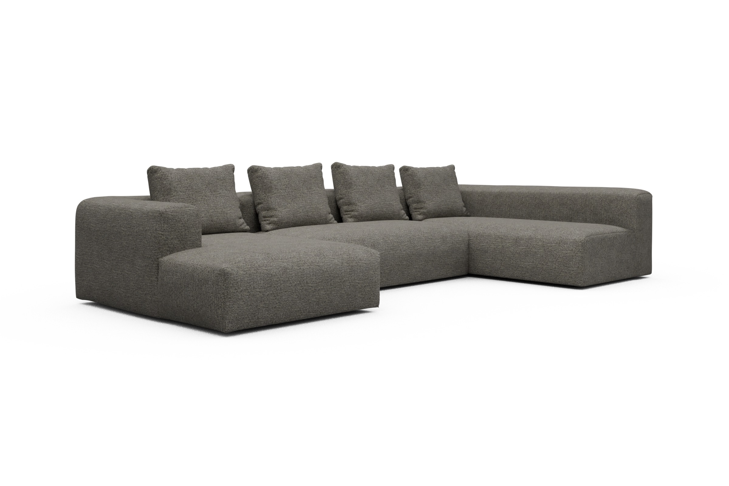 Wohnlandschaft Fred Chaiselongue links mit 2-Sitzer und lange Armlehne rechts Carreno-Sepie-Brown