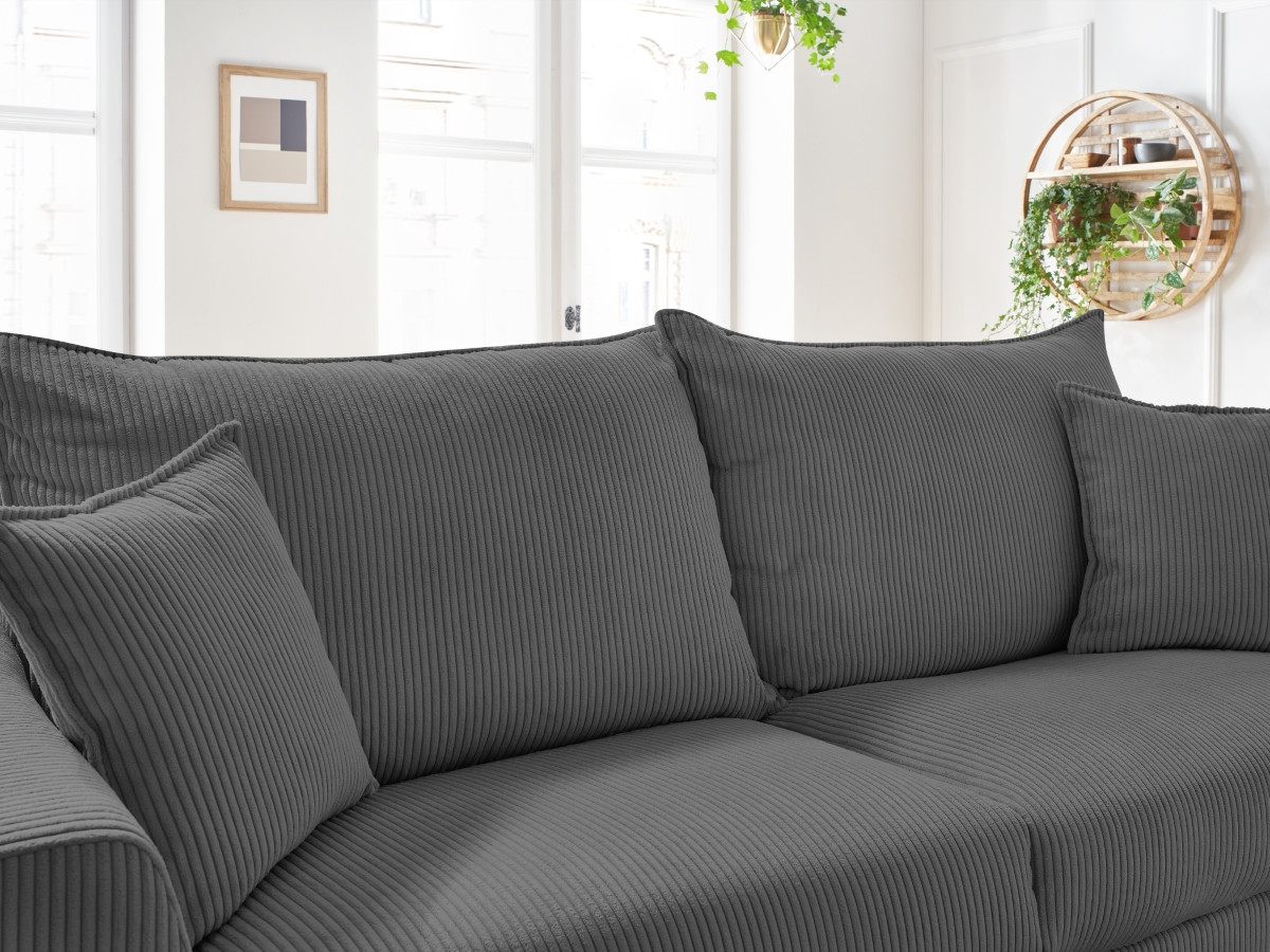 Bobochic Augustin Schlafsofa 3-Sitzer Cordsamt Dunkelgrau, Liegefläche 140 × 200 cm