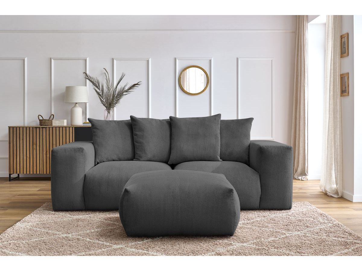 Bobochic Voltaire Sofa 4-Sitzer mit Pouf 248 × 100 cm Cordsamt Dunkelgrau