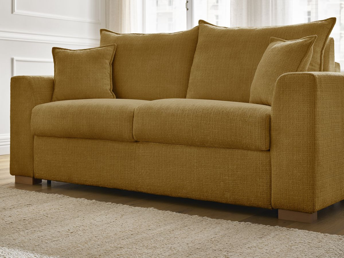 Bobochic Augustin Schlafsofa 3-Sitzer Strukturstoff Gelb, Liegefläche 160 × 200 cm