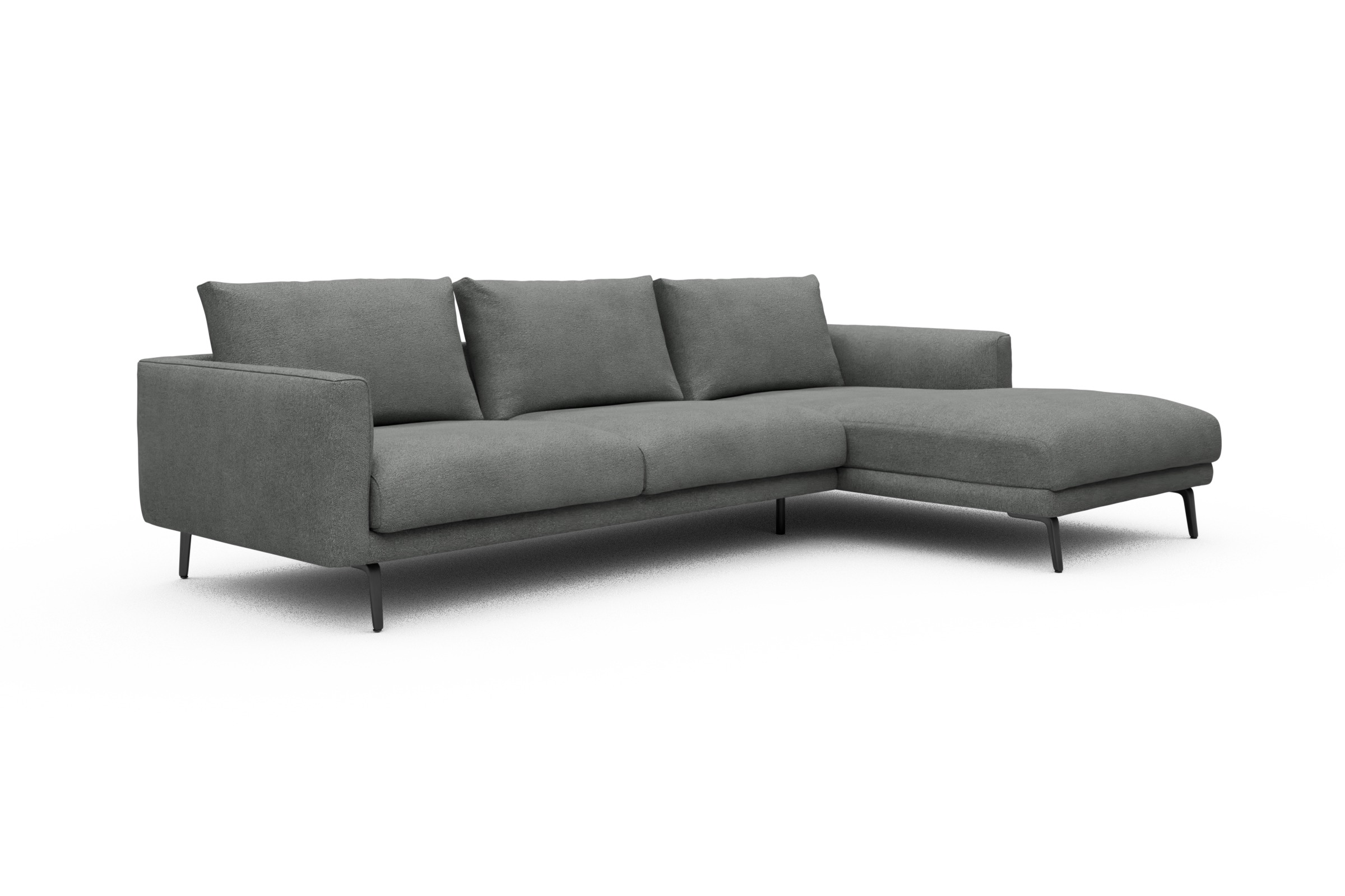 Ecksofa Karl Chaiselongue rechts mit 2,5-Sitzer Boucle-Ash-Grey