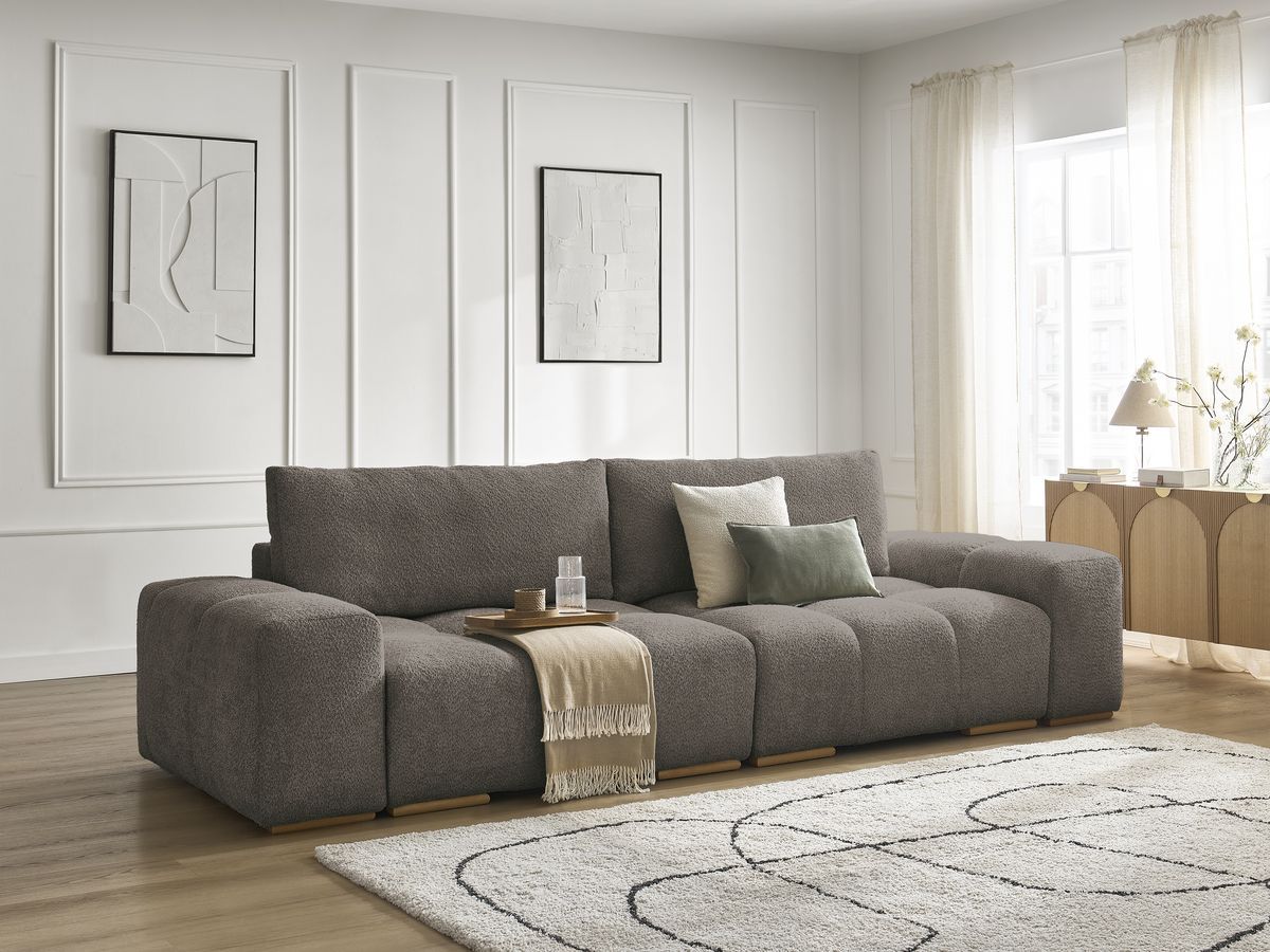 Bobochic Anakin Sofa 3-Sitzer, 2 Kissen Bouclé-Stoff Braun