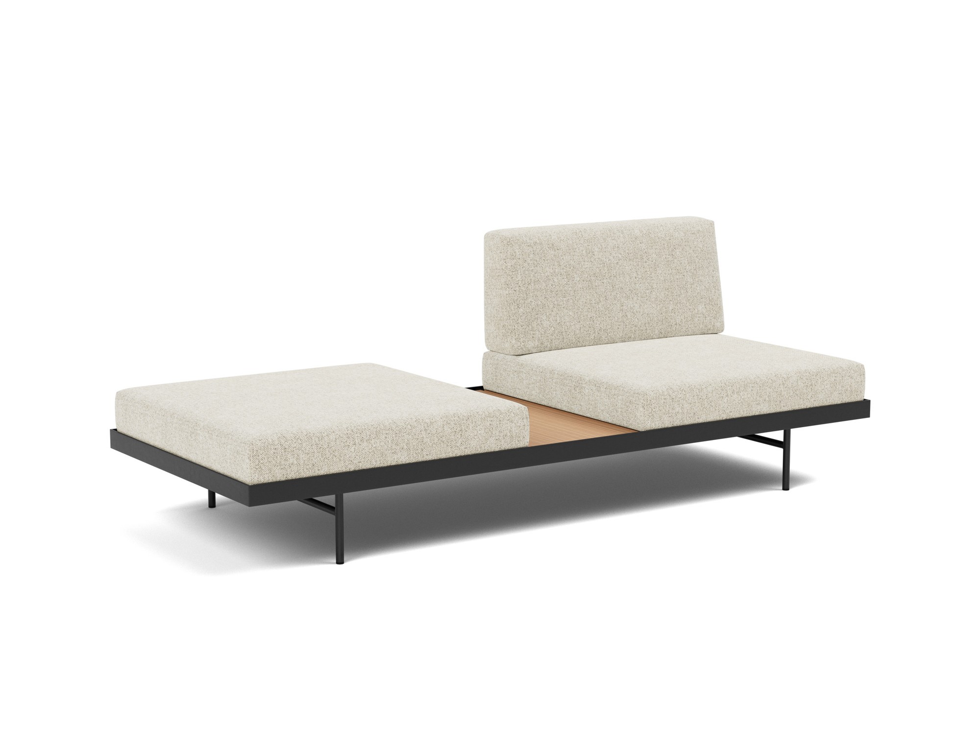 Tagesbett Puri Strukturierter Stoff Taura 357-Off-White Beine mit Eichentisch