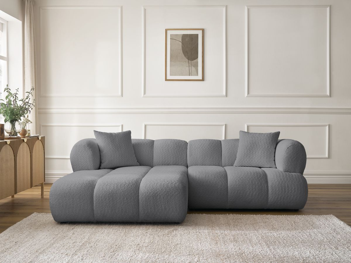 Bobochic Pamira Ecksofa Bouclé-Stoff Dunkelgrau Ecke links