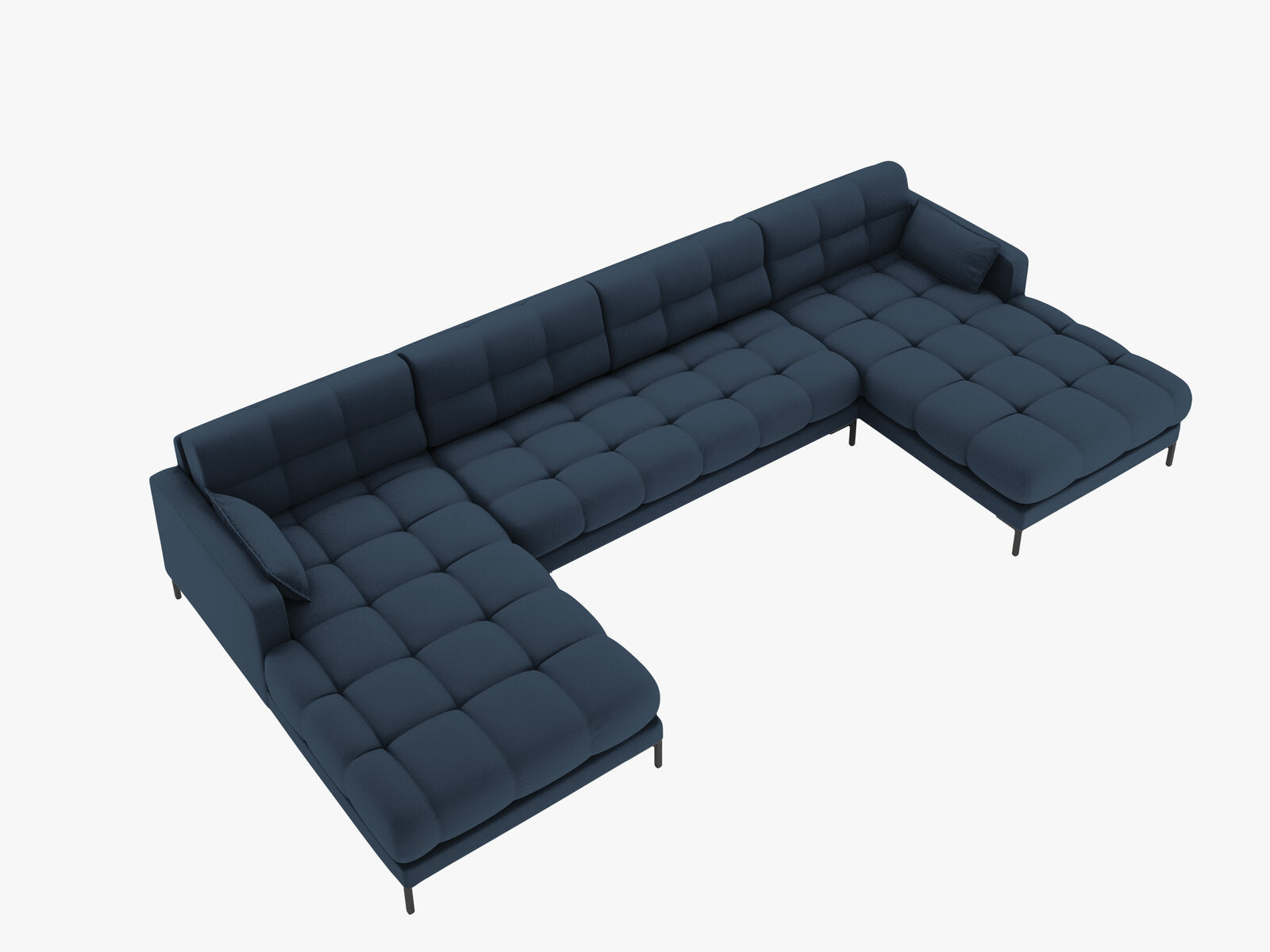 Micadoni Panorama-Sofa Mamaia 6-Sitzer Strukturierter Stoff Neve Blau schwarze Beine