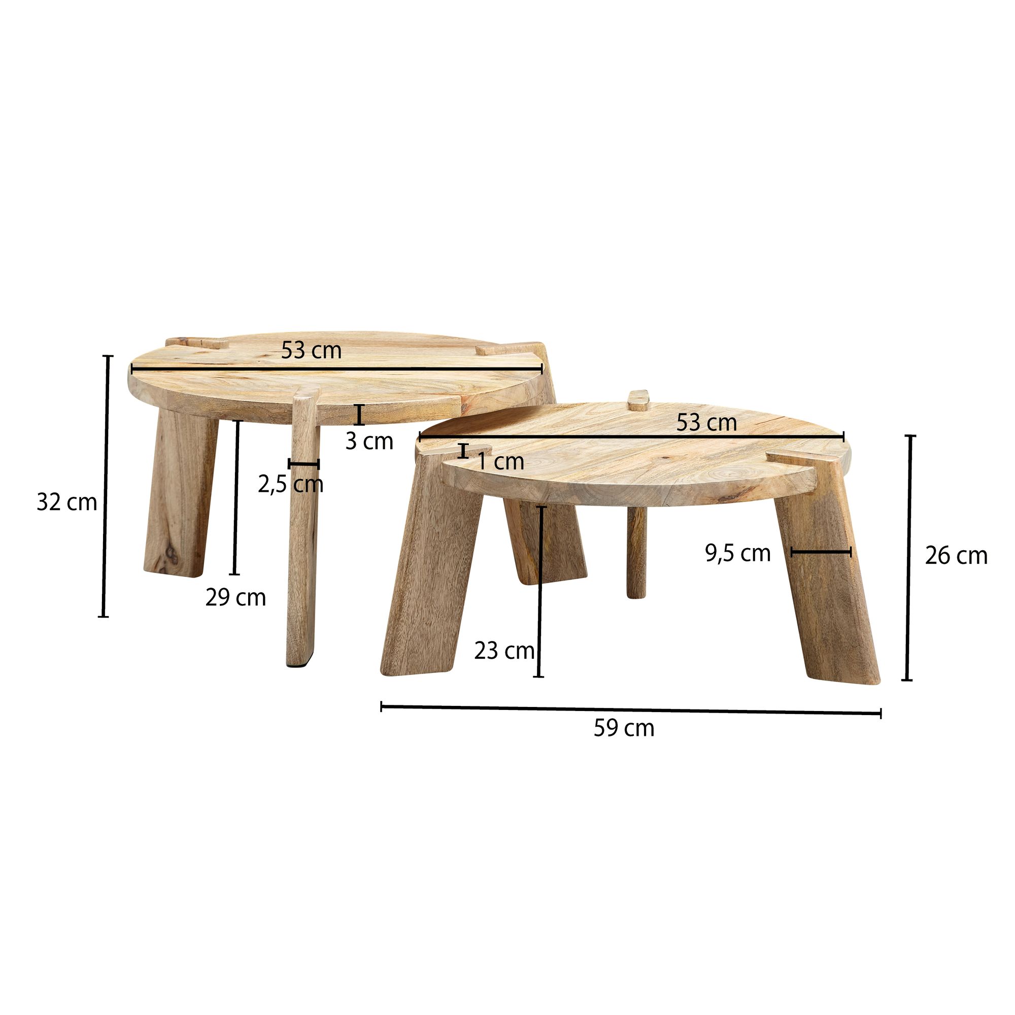 Satztisch 2er-Set Svinoy Mango Massivholz Ø 53 cm