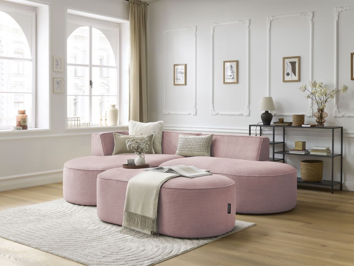 Bobochic Rousseau Ecksofa mit Pouf Cordsamt Violett Ecke links
