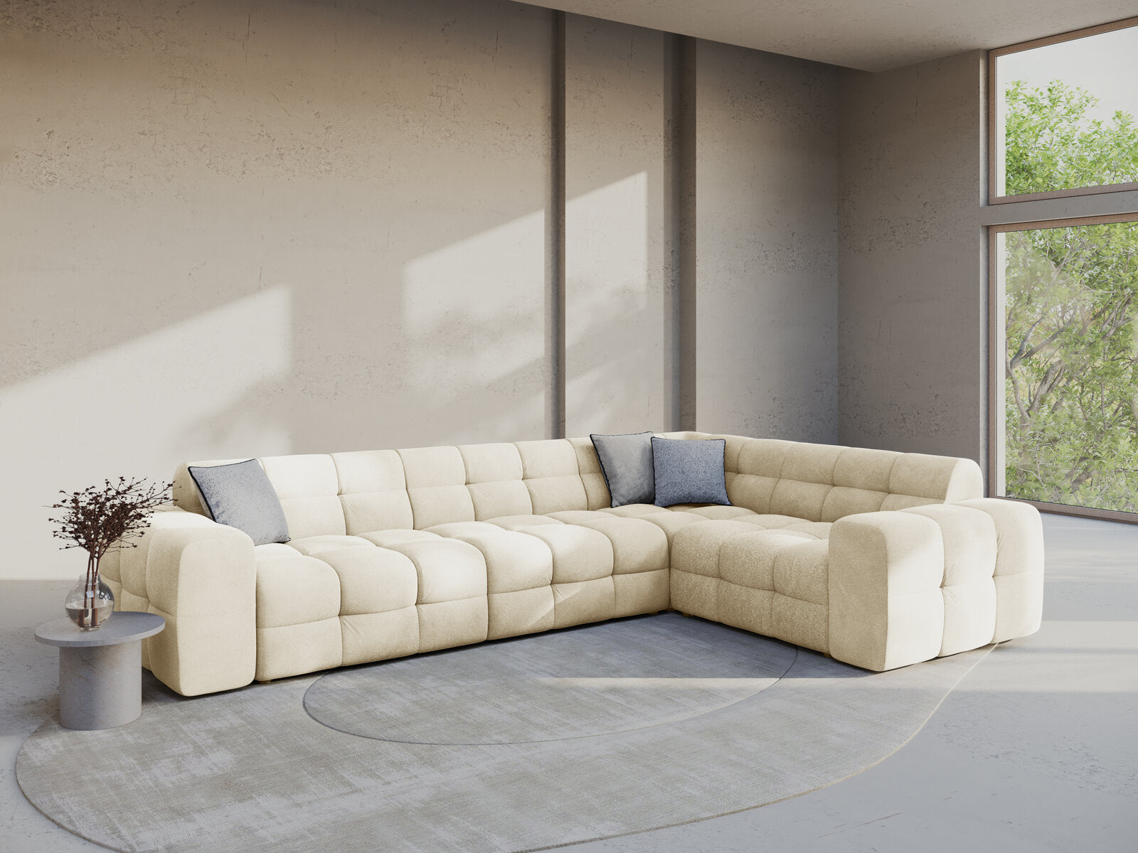 Micadoni Ecksofa Kendal 6-Sitzer Rechts Samt Elfenbein