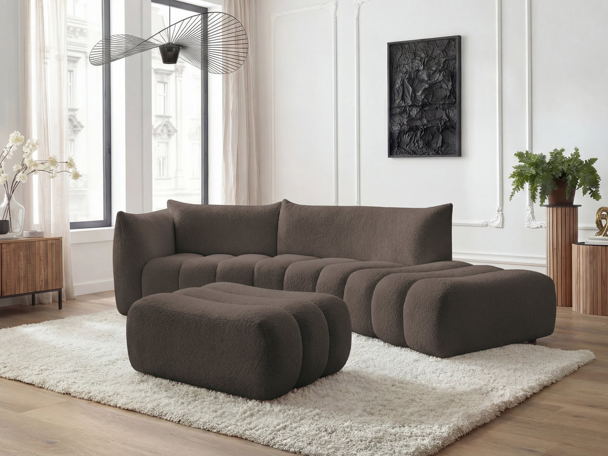 Bobochic Azra Ecksofa mit Pouf 325 × 112 cm Bouclé-Stoff Braun Ecke links