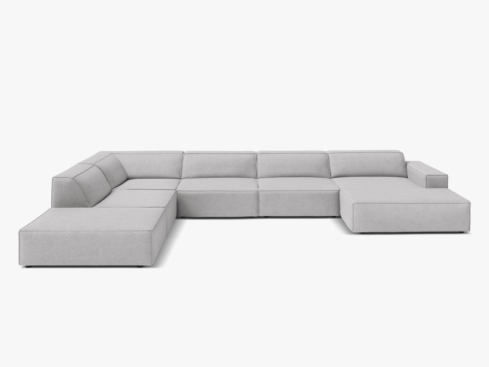Micadoni Panorama-Ecksofa Jodie 7-Sitzer Links Boucle Baloo Hellgrau