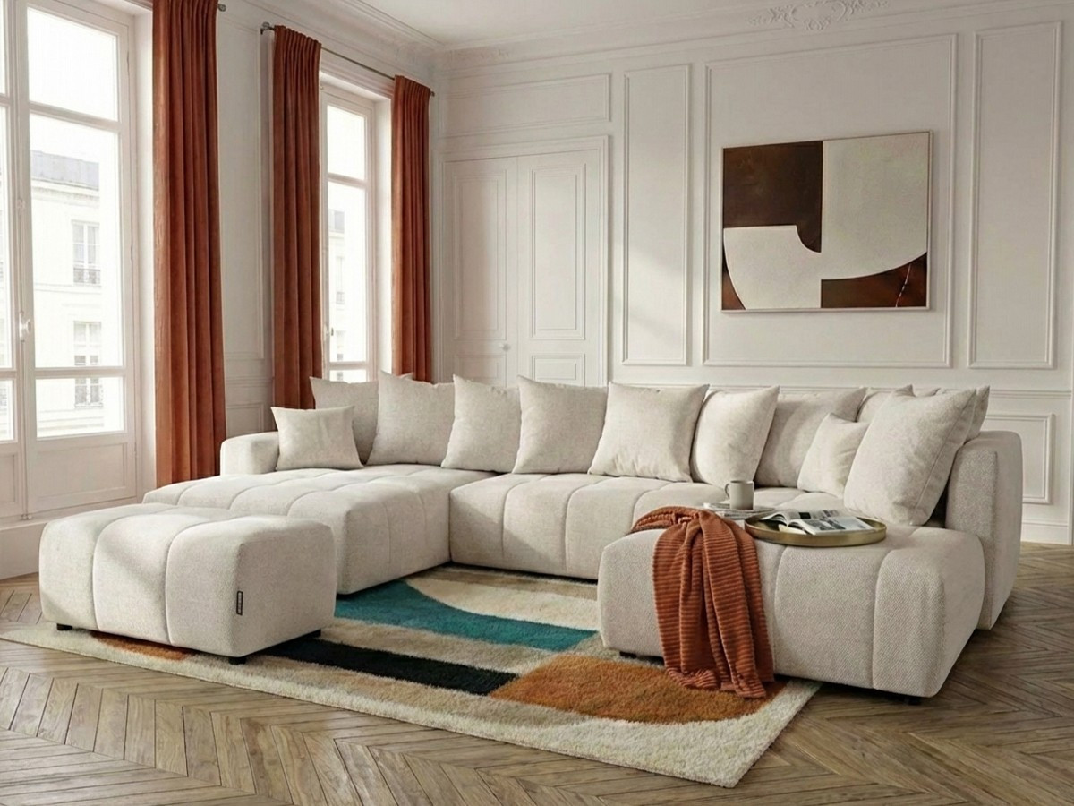 Bobochic Roxelane Wohnlandschaft mit Pouf Melange-Stoff Beige Ecke links