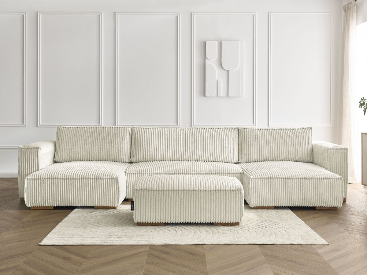 Bobochic Chelsea Wohnlandschaft mit Pouf Breitcord weich Beige