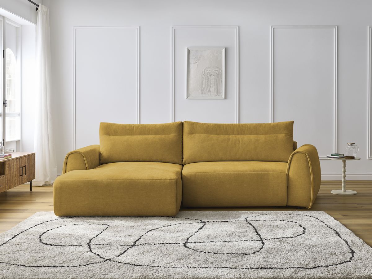 Bobochic Aden Ecksofa 293 × 152 cm Stoff Gelb Ecke links