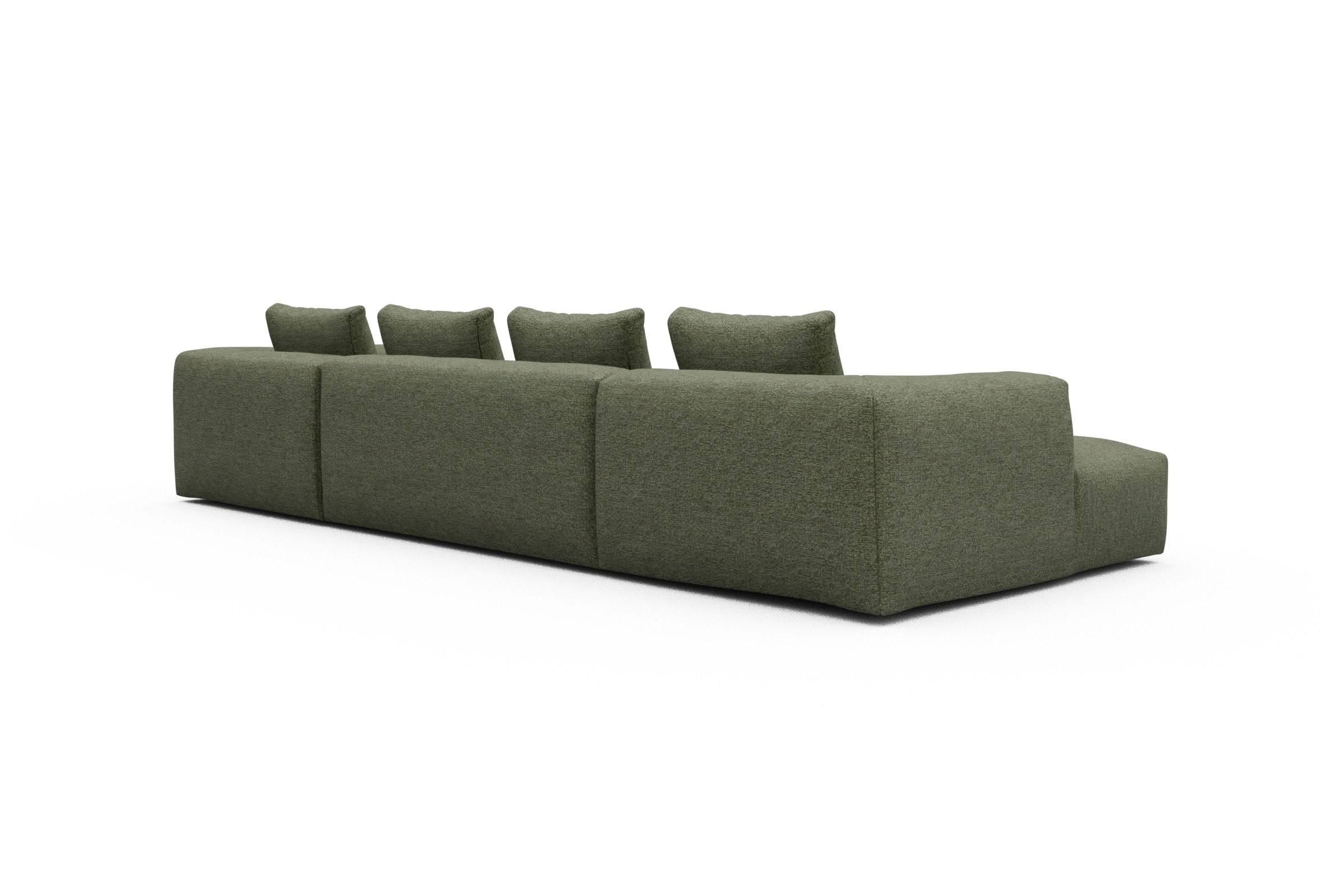 Wohnlandschaft Fred Relax-Ecke rechts mit 2-Sitzer und Chaiselongue links Carreno-Vivid-Green