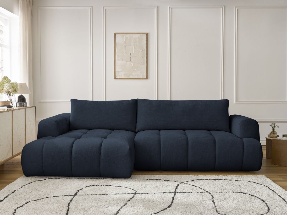 Bobochic Fuji Ecksofa mit Schlaffunktion und Bettkasten 292 × 160 cm Stoff Dunkelblau Ecke links