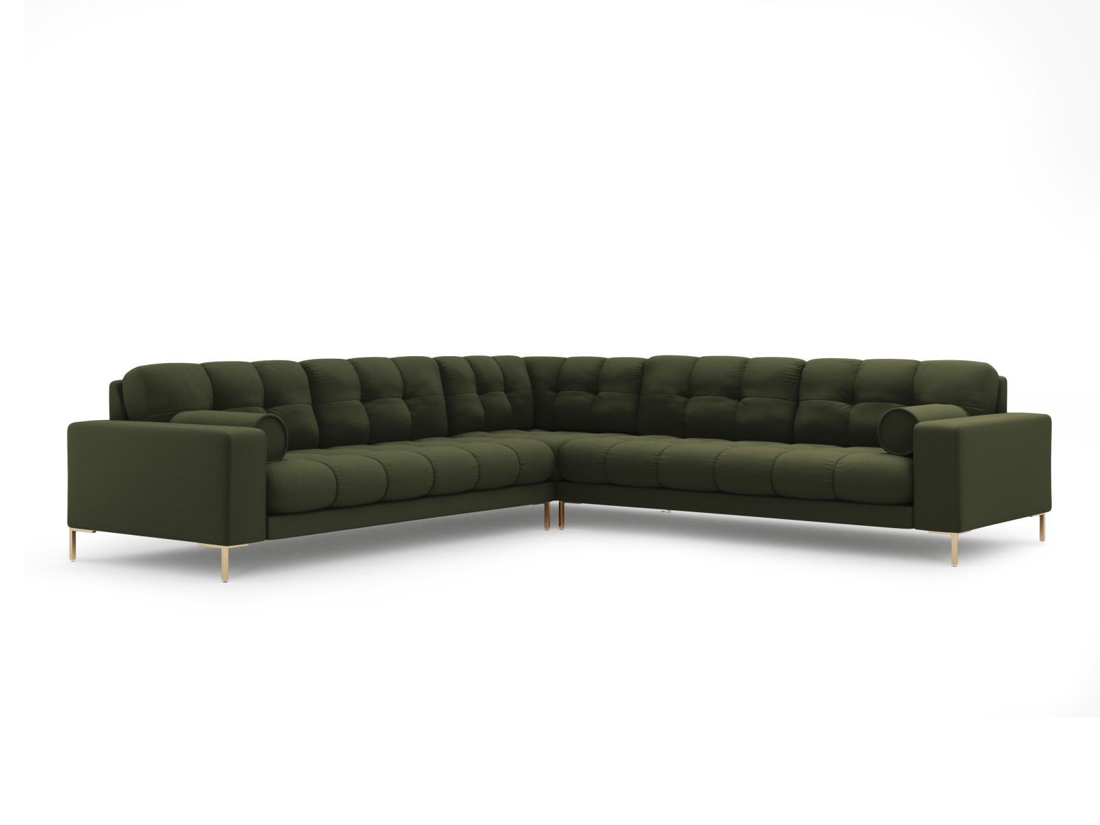 Cosmopolitan Design Symmetrisches Ecksofa Bali 6-Sitzer Strukturierter Stoff Neve Grün Beine Gold