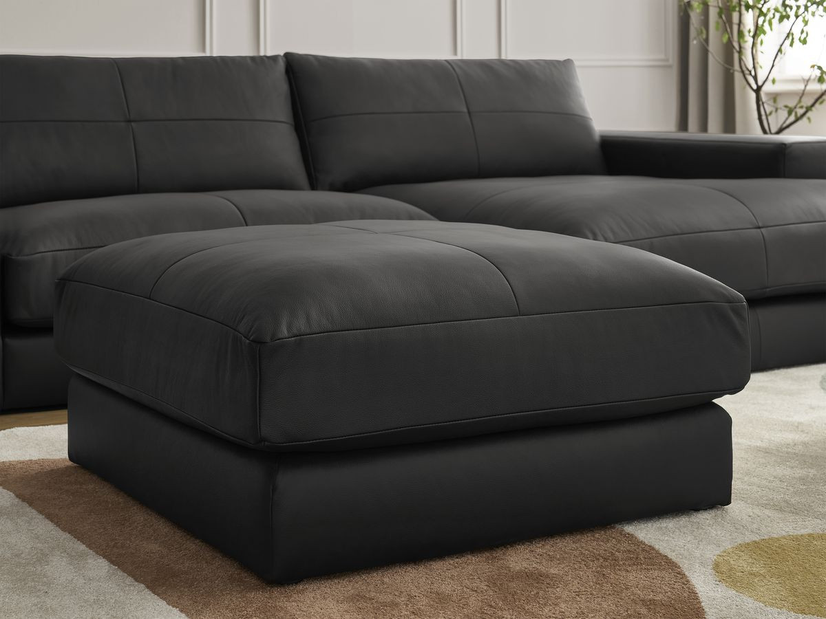Bobochic Leonard Ecksofa mit Pouf 274 × 159 cm Leder Schwarz Ecke rechts