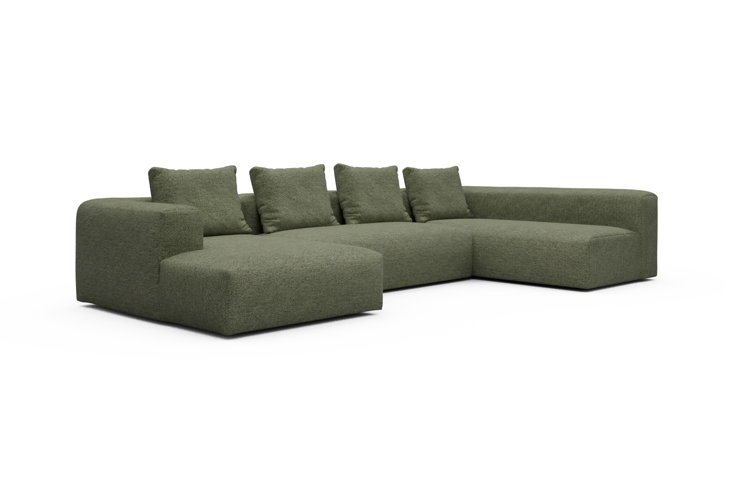 Wohnlandschaft Fred Chaiselongue links mit 2-Sitzer und lange Armlehne rechts Carreno-Vivid-Green