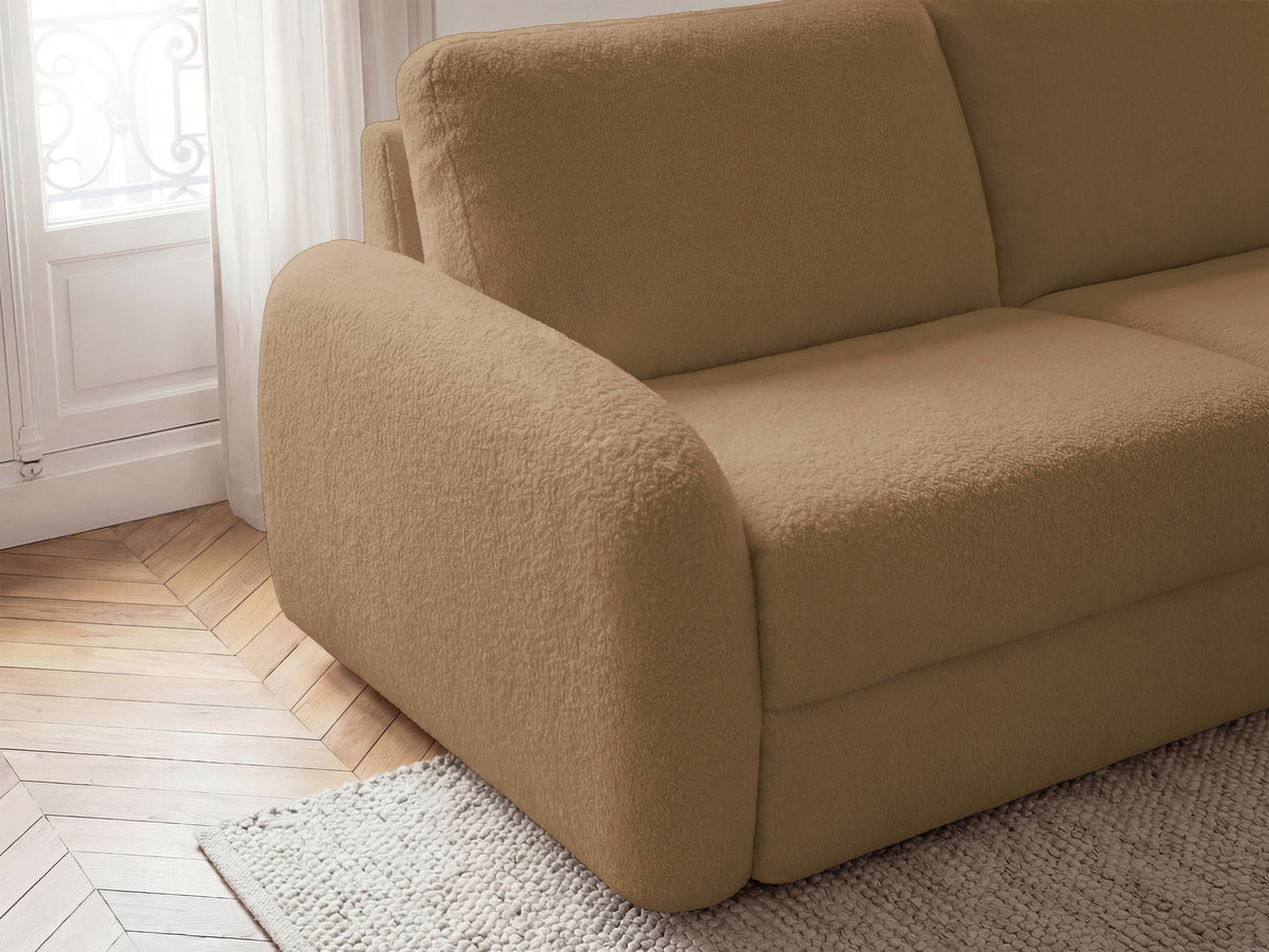 Bobochic Kenan Schlafsofa 3-Sitzer Bouclé-Stoff Gelb, Liegefläche 160 × 196 cm