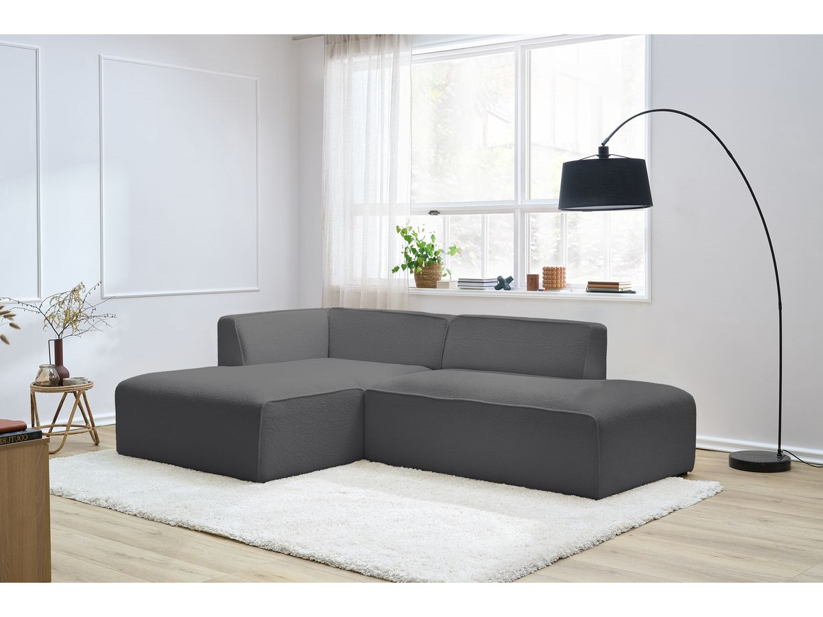 Bobochic Megeve Ecksofa Bouclé-Stoff Dunkelgrau Ecke links
